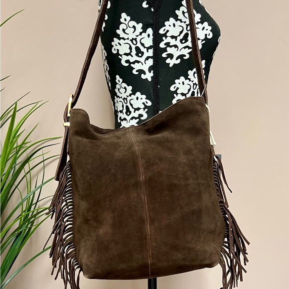 HAUTE HIPPIE Suede Fringe Rich Chocolate Brown Bucket Bag - Picture 3 of 11